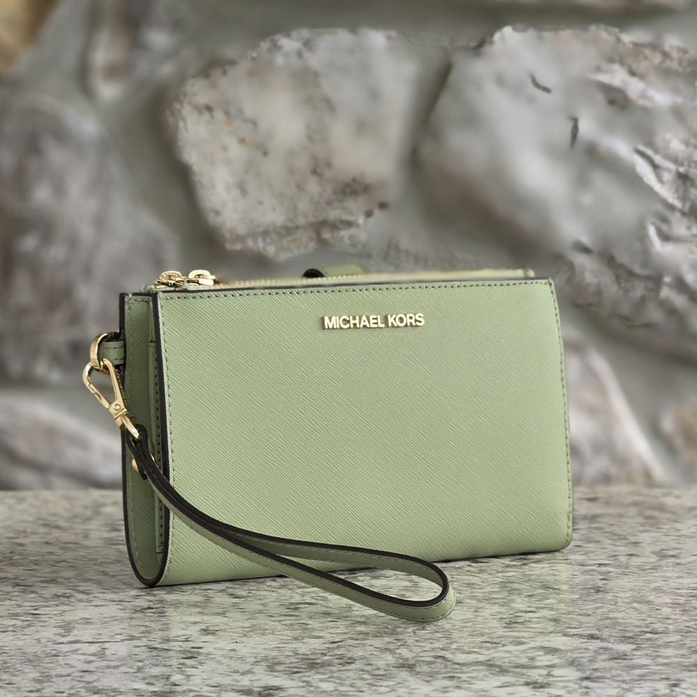 Michael Kors Jet Set Double Zip Green Wristlet